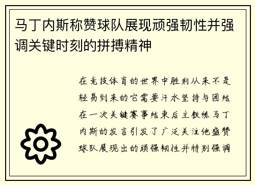 马丁内斯称赞球队展现顽强韧性并强调关键时刻的拼搏精神 马丁内斯称赞球队展现顽强韧性并强调关键时刻的拼搏精神